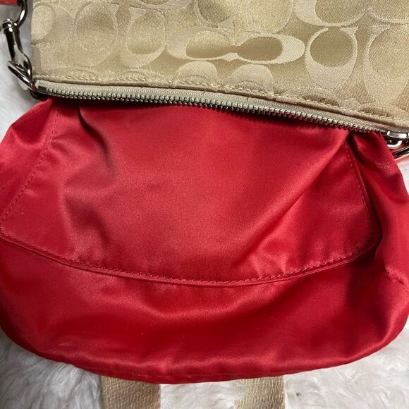 Coach poppy small canvas khaki logo crossbody bag sequins,black & Orange accents - Picture 11 of 15